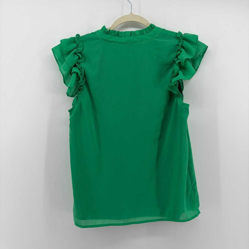 J.Crew Womens S Green Blouse Ruffle Flutter Sleeve Tie Neck Chiffon Top - Picture 2 of 6